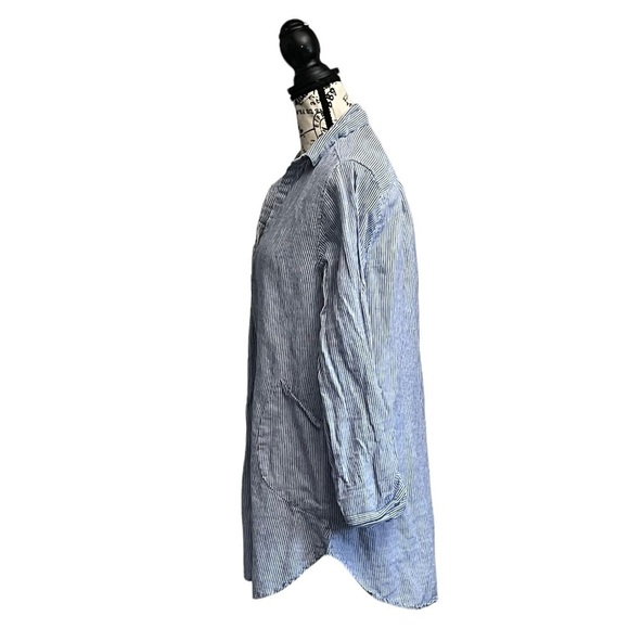 For Cynthia Women’s Blue White Striped Tunic Blouse Embroidered Floral Size S - Picture 3 of 11